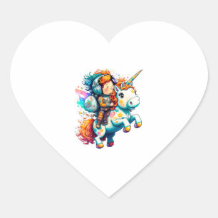 Sticker Cœur Un astronaute à bord d'une mignonne licorne coloré