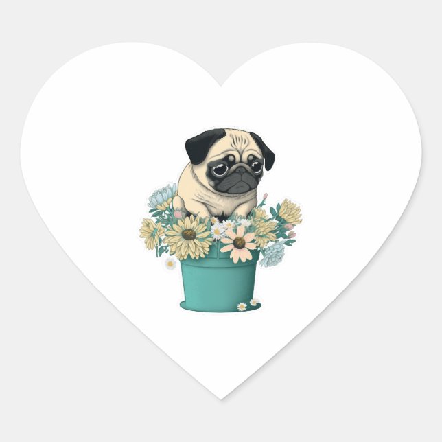 Sticker Cœur Un Carlin mignon (Devant)
