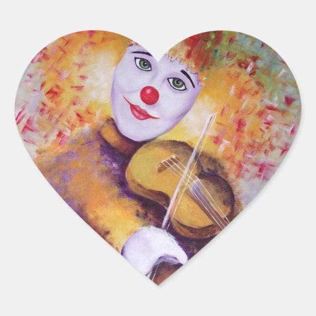 Sticker Cœur Un clown doux jouant du violon (Devant)