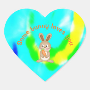 Sticker Cœur Un Lapin Vous Aime Pâques Rabbit TieDye