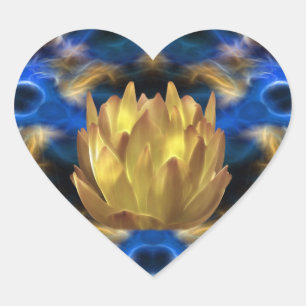 Sticker Cœur Une fleur et réflexions de lotus d'or