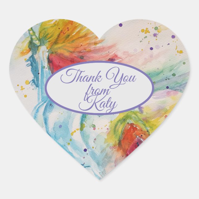 Sticker Cœur Unicorn Aquarelle mignonne Merci Motif Coeur He (Devant)