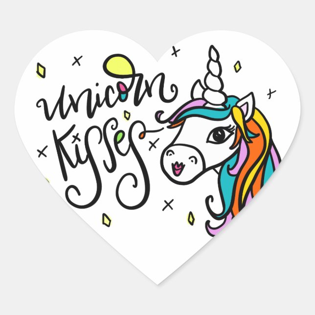 Sticker Cœur Unicorn Kisses, dessiné à la main (Devant)