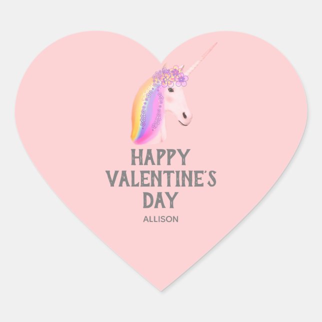 Sticker Cœur Unicorn Valentines Day Blush Pink Personnalisé (Devant)
