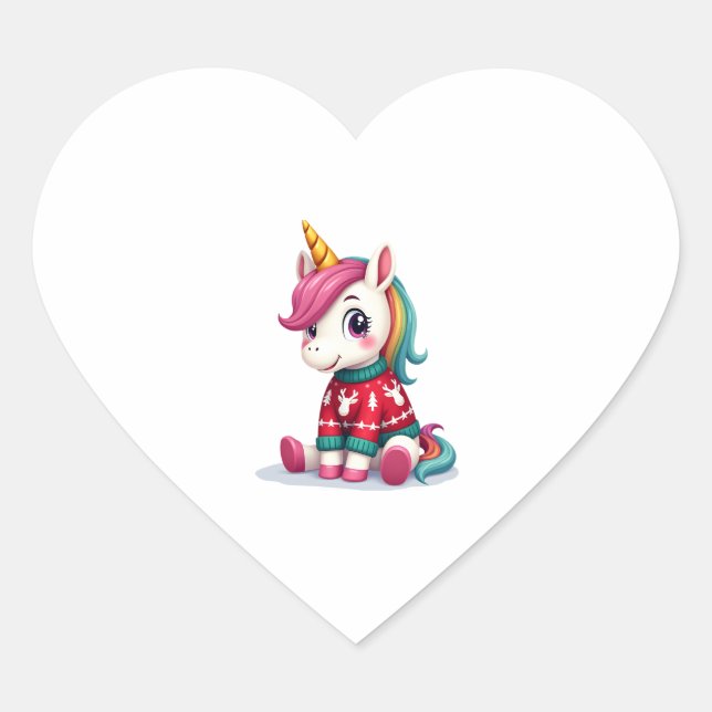Sticker Cœur Unicorn with Christmas Sweater Unicorn Girls Chris (Devant)
