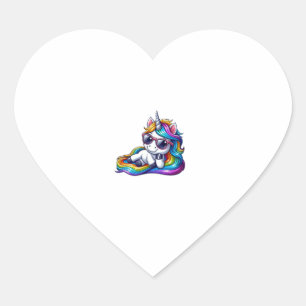 Sticker Cœur Unicorne arc-en-ciel cool avec lunettes de soleil 