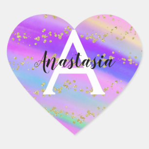 Sticker Cœur Unicorne colorée Rainbow Gold Parties scintillant