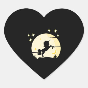 Sticker Cœur Unicorne Devant La Lune