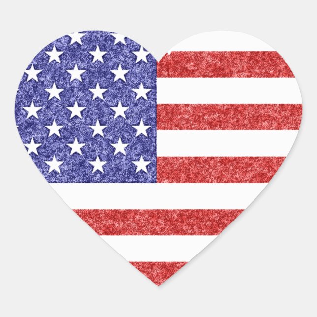 Sticker Cœur USA Heart Flag Stars & Stripes en style Crayon (Devant)