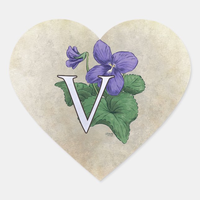 Sticker Cœur V pour le monogramme de fleurs de violet (Devant)
