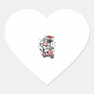 Sticker Cœur Vache de Noël à scooter rose vintage vecteur_1
