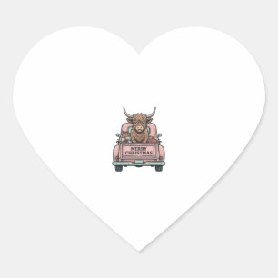 Sticker Cœur Vache des Highlands Camion de Noël Gravure Vintage