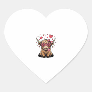 Sticker Cœur Vache des Highlands mignonne à la Saint-Valentin a