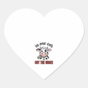 Sticker Cœur Vache drôle avec une oreille dans l'autre du tee-s