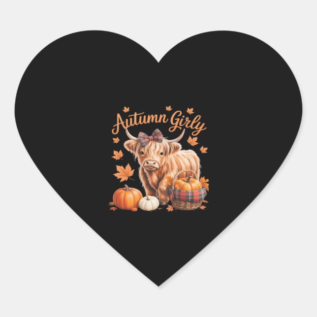 Sticker Cœur Vache Highland Chute Automne Fille Thanksgiving C (Devant)