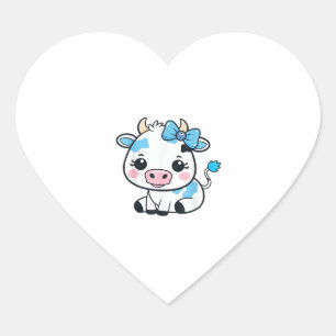 Sticker Cœur Vache Kawaii adorable avec cerise et bow design