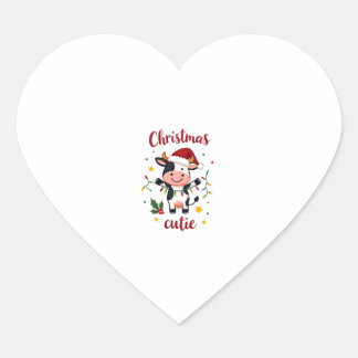 Sticker Cœur Vache Noël Mignonne Vache T-Shirt de Noël (7)