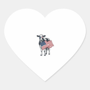 Sticker Cœur Vache patriotique Drapeau américain Gravure vintag