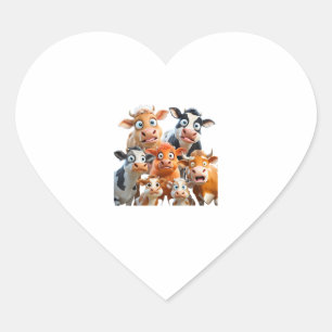 Sticker Cœur Vache Visage drôle mignonne animal vache fermier v