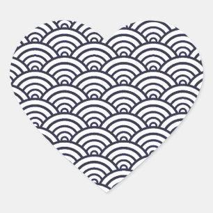 Sticker Cœur Vagues bleues japonaises Seigaiha Mer
