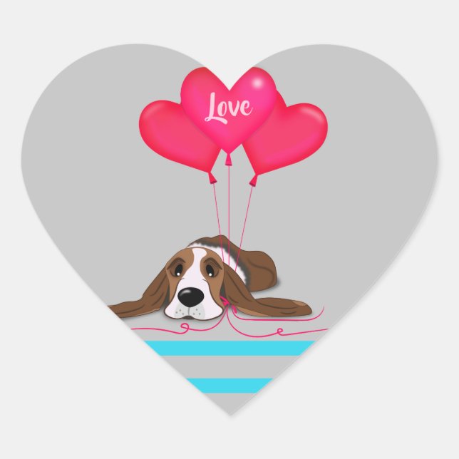 Sticker Cœur Valentine Basset Hound (Devant)