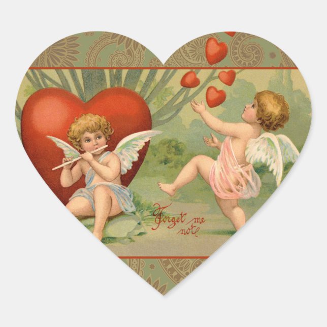 Sticker Cœur Valentine Cupids Love Antique Vintage (Devant)