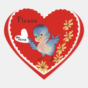 Sticker Cœur Valentine d'oiseau bleu vintage