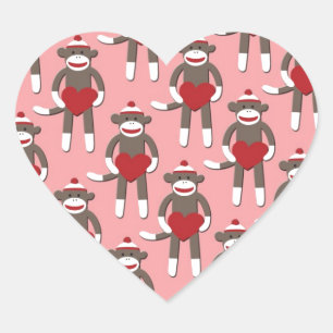 Sticker Cœur Valentine Heart Sock Monkey Imprimer