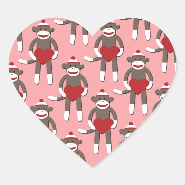 Sticker Cœur Valentine Heart Sock Monkey Imprimer (Devant)