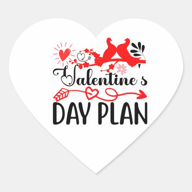Sticker Cœur Valentine’s Day Plan – Romantic Love Birds & Heart (Devant)