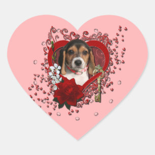 Sticker Cœur Valentines - clé à mon coeur - chiot de beagle