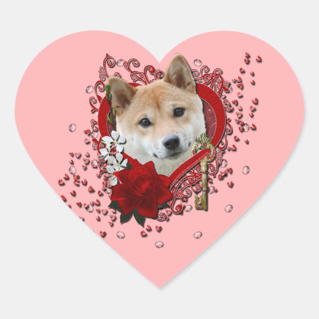 Sticker Cœur Valentines - Clé de mon coeur - Shiba Inu (Devant)