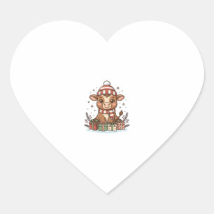 Sticker Cœur Veau de Noël mignon avec cadeaux Vintage Vector_1