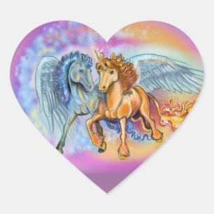 Sticker Cœur Vent et flamme licorne Pegasus~autocollants