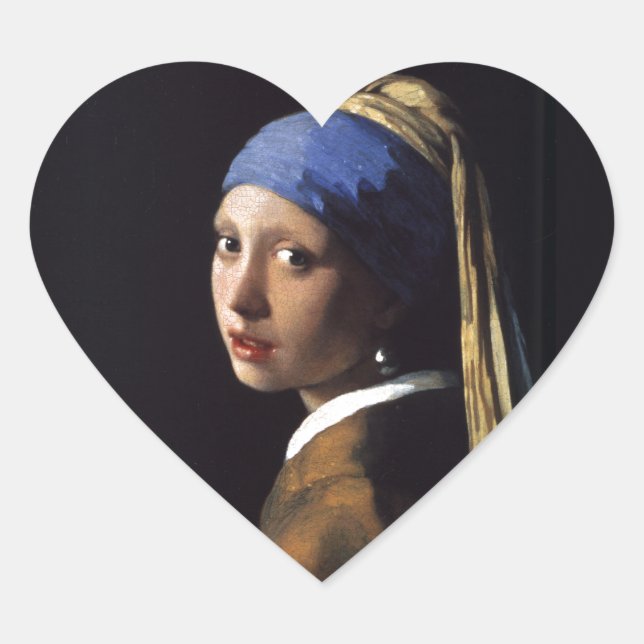 Sticker Cœur Vermeer Girl Pearl Élevant Masterpiece Peinture (Devant)