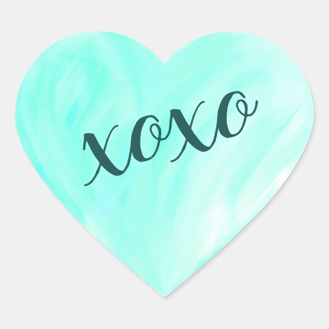 Sticker Cœur Vert amour Coeur Xoxo Aquarelle Peint (Devant)