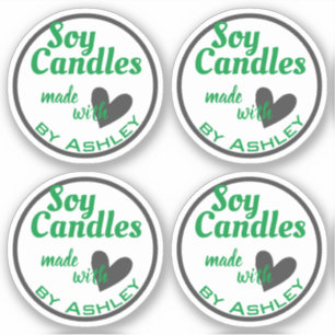 Sticker Coeur vert et gris classique sur bougies de soja b