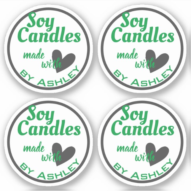 Sticker Coeur vert et gris classique sur bougies de soja b (Devant)
