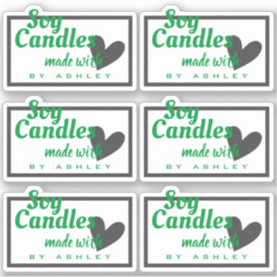 Sticker Coeur vert et gris classique sur bougies de soja b