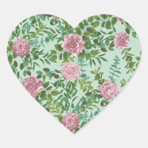 Sticker Cœur Vert et rose Mariage Pastel Lumière Florale