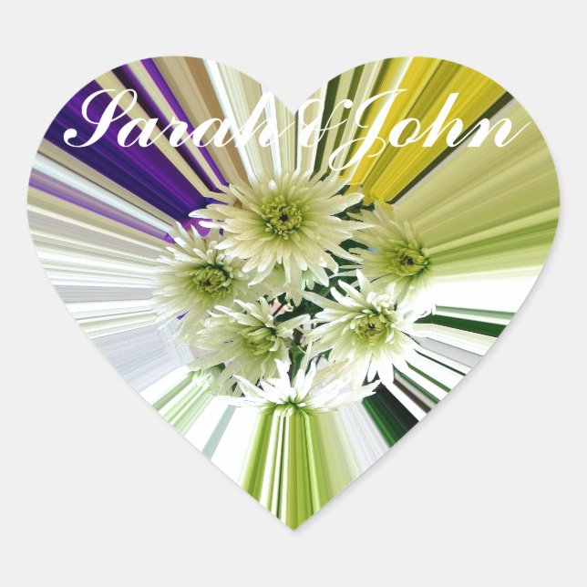 Sticker Cœur Vert floral blanc violet rayé sur mesure (Devant)