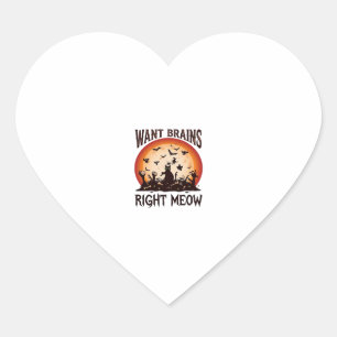 Sticker Cœur Veux cerveaux tout de suite Halloween Chat noir or