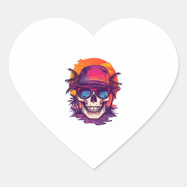 Sticker Cœur Vibe du crâne tropical (Devant)