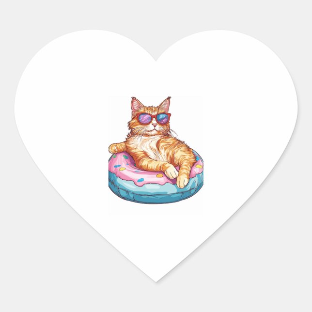 Sticker Cœur Vibes d'été Chill Cat - Poisson Funny Kitty (Devant)