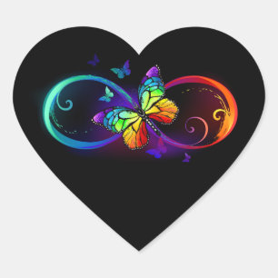 Sticker Cœur Vibrant infinity with rainbow butterfly on black