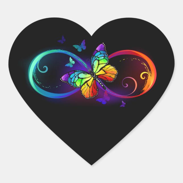 Sticker Cœur Vibrant infinity with rainbow butterfly on black (Devant)