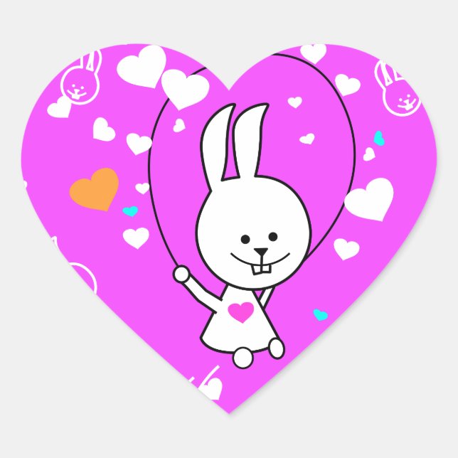 Sticker Cœur Vibrant rose joyeux sauter Roping Bunny (Devant)