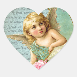 Sticker Cœur Victorian Angel bleu vintage rose rose antique ros