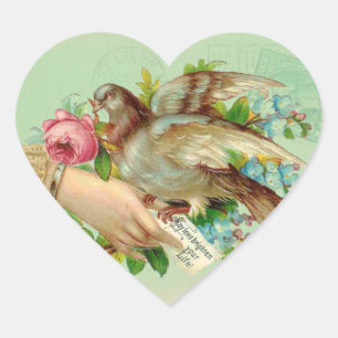 Sticker Cœur Victorian Valentine Bird et rose