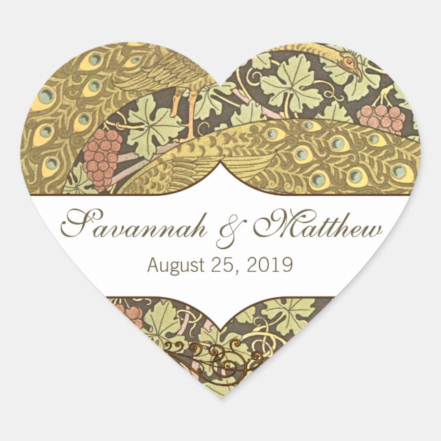 Sticker Cœur Vignoble Art Nouveau Peacocs (Devant)